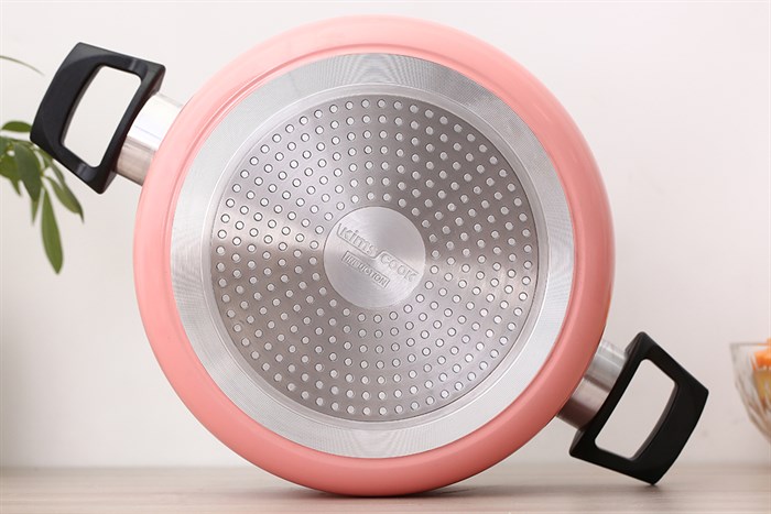 Nồi nhôm nắp kính 24 cm Kims Cook EARM524H Hồng Màu Hồng