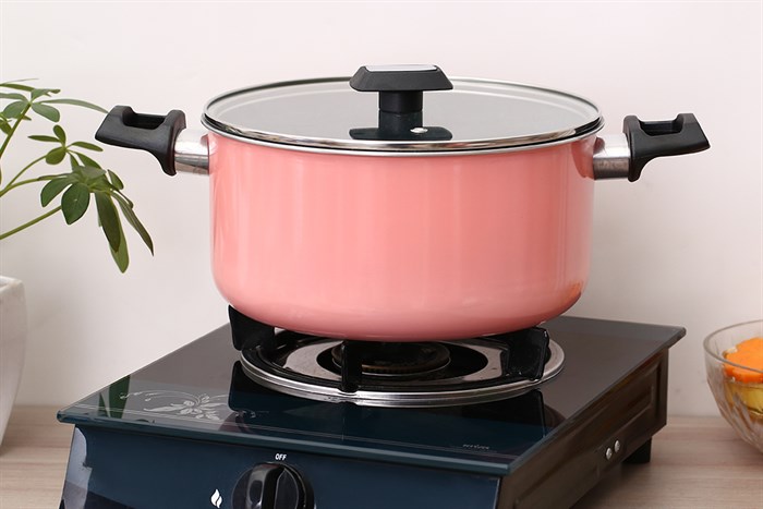 Nồi nhôm nắp kính 24 cm Kims Cook EARM524H Hồng Màu Hồng