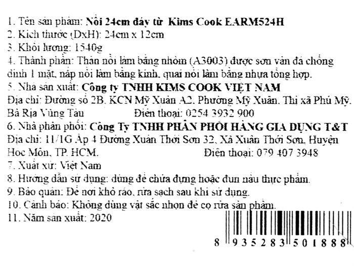 Nồi nhôm nắp kính 24 cm Kims Cook EARM524H Hồng Màu Hồng
