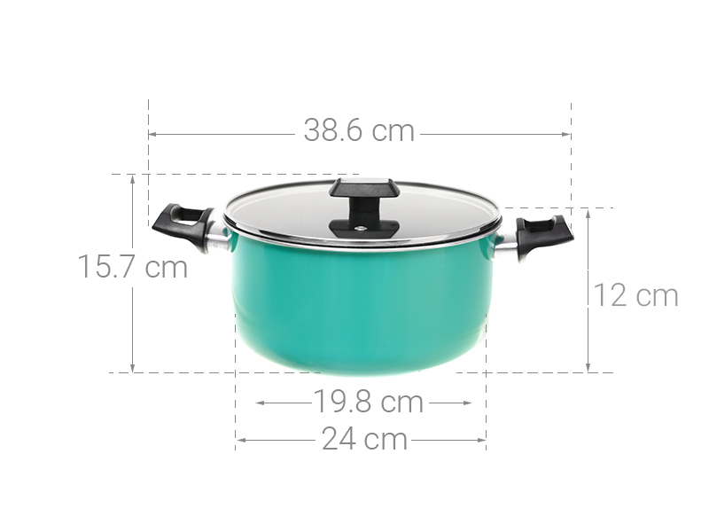 Nồi nhôm nắp kính 24 cm Kims Cook EARM524H Xanh