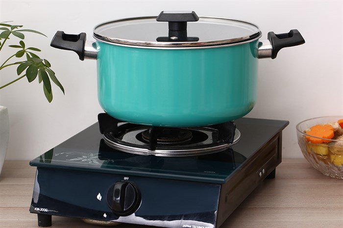 Nồi nhôm nắp kính 24 cm Kims Cook EARM524H Xanh Màu Xanh