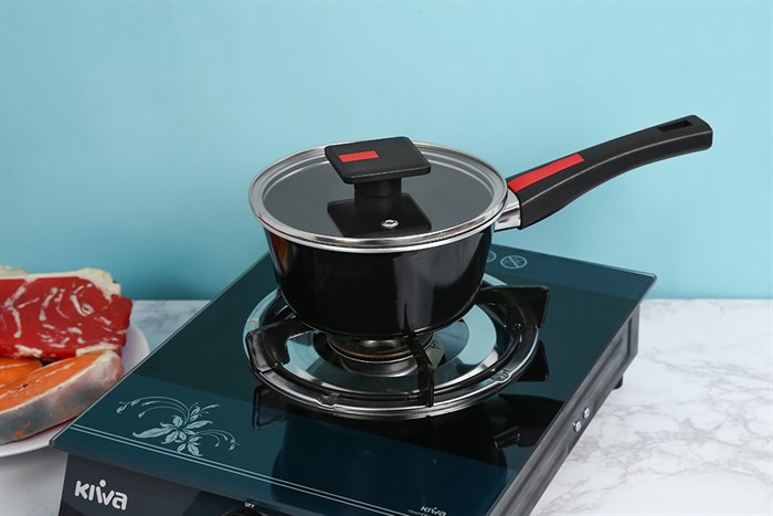 Quánh nhôm chống dính nắp kính 16 cm Kims Cook NAB316 Màu Đen