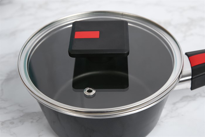 Quánh nhôm chống dính nắp kính 16 cm Kims Cook NAB316 Màu Đen