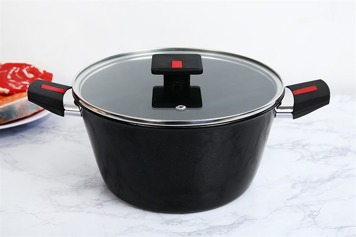 Nồi nhôm nắp kính 24 cm Kims Cook SB524 Màu Đen