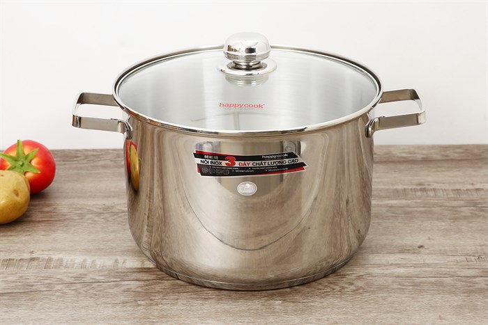 Nồi inox 3 đáy nắp kiếng 28 cm Happycook NC-28G Màu Inox