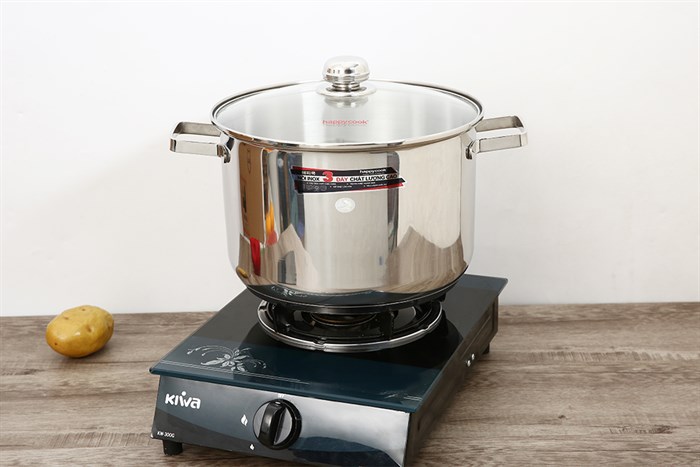 Nồi inox 3 đáy nắp kiếng 28 cm Happycook NC-28G Màu Inox
