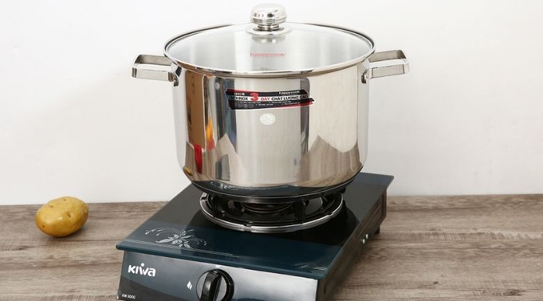 Đường kính 28 cm - Nồi inox 3 đáy nắp kiếng 28cm Happycook NC-28G