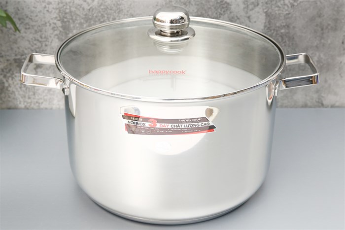 Nồi inox 3 đáy nắp kính 30 cm Happycook NC-30G Màu Inox