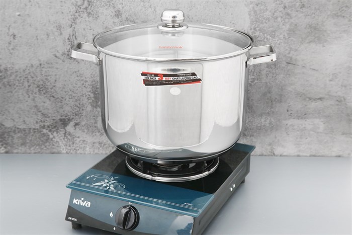 Nồi inox 3 đáy nắp kính 32 cm Happycook NC-32G Màu Inox