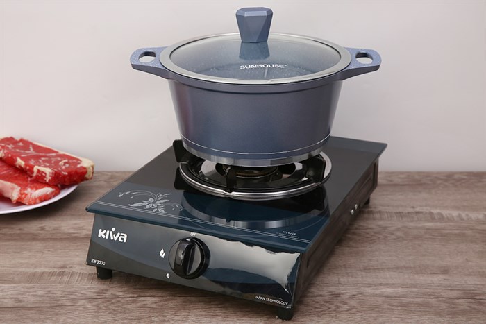 Nồi nhôm chống dính nắp kính 24 cm Sunhouse SHG2024MMA Màu Xanh