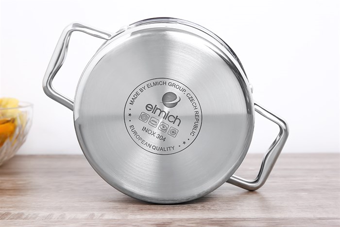 Nồi inox 3 đáy nắp kính 16 cm Elmich Trimax Eco EL-3991 Màu Inox