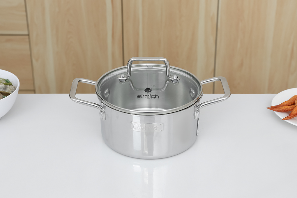 Bộ 3 nồi inox 3 lớp nguyên khối nắp kính Elmich Trimax XR EL-3843 Màu Inox