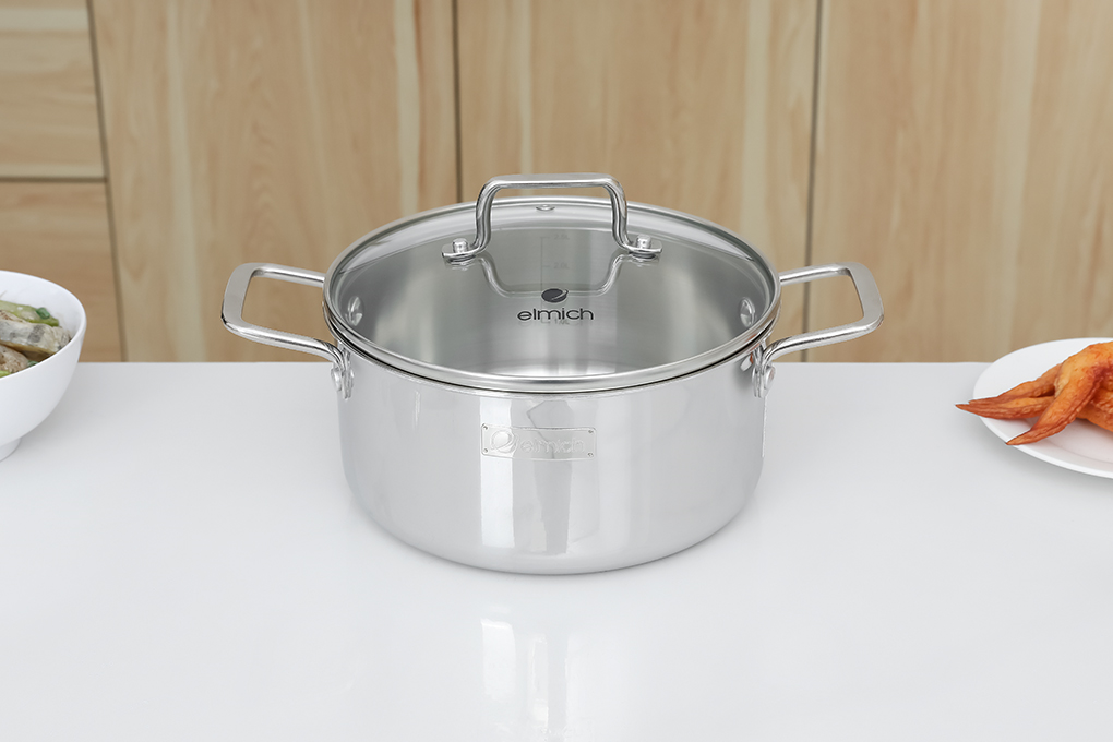 Bộ 3 nồi inox 3 lớp nguyên khối nắp kính Elmich Trimax XR EL-3843 Màu Inox