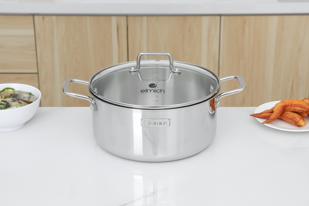 Bộ 3 nồi inox 3 lớp nguyên khối nắp kính Elmich Trimax XR EL-3843 Màu Inox