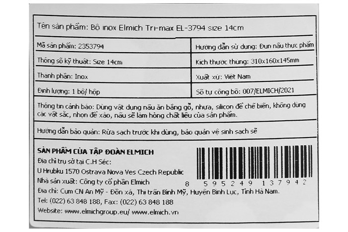 Bộ chảo quánh inox 3 đáy 14 cm Elmich Trimax Baby EL-3794 Màu Inox