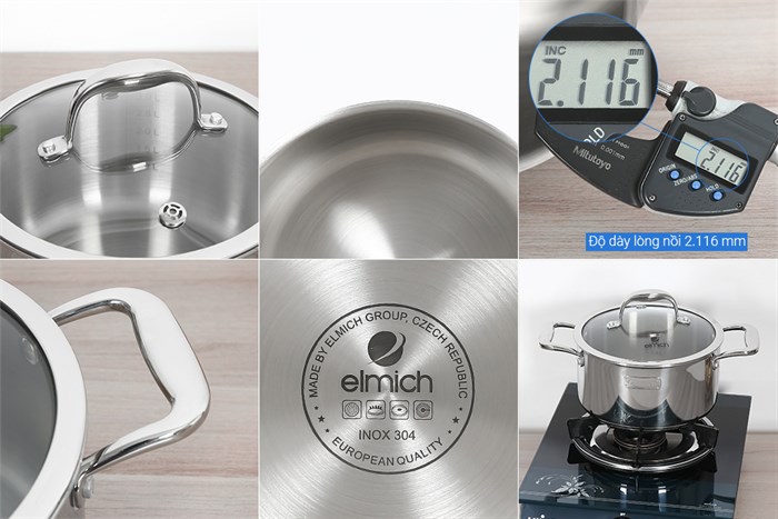 Bộ 3 nồi 1 chảo inox 3 đáy Elmich Trimax XS EL-3744 Màu Inox