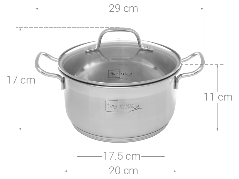 Nồi inox 3 đáy nắp kính 20 cm Fivestar N20-5DG 304