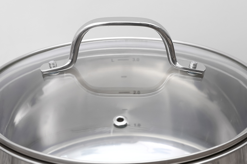 Nồi inox 3 đáy nắp kính 20 cm Fivestar N20-5DG 304 Màu Inox