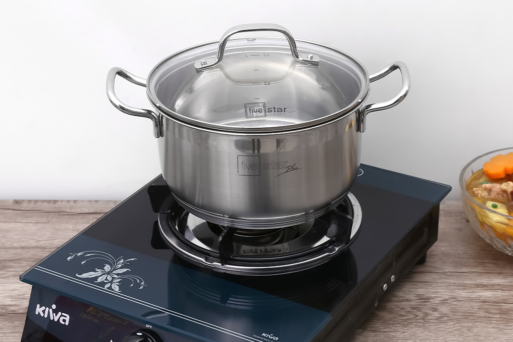Nồi inox 3 đáy nắp kính 20 cm Fivestar N20-5DG 304 Màu Inox