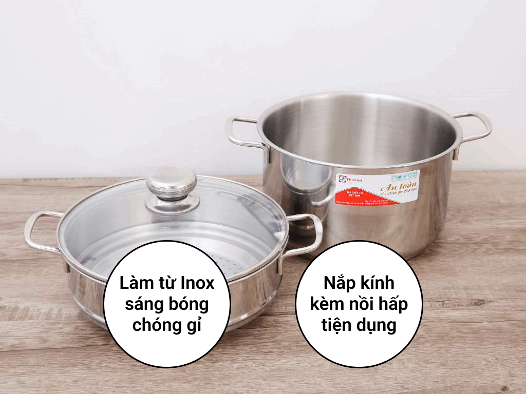 Bộ nồi xửng inox 430 3 đáy Duxton DG-NX24-3DK 24cm 2