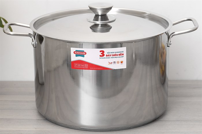 Nồi inox 3 đáy nắp inox 30 cm Sunhouse SHG300-30 Màu Bạc Inox