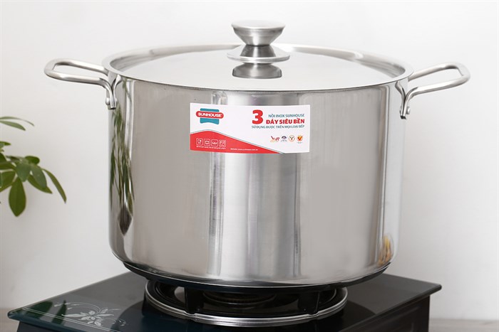 Nồi inox 3 đáy nắp inox 30 cm Sunhouse SHG300-30 Màu Bạc Inox