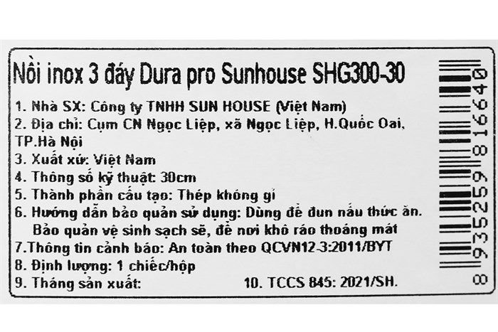Nồi inox 3 đáy nắp inox 30 cm Sunhouse SHG300-30 Màu Bạc Inox
