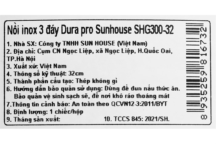 Nồi inox 3 đáy nắp inox 32 cm Sunhouse SHG300-32 Màu Bạc Inox