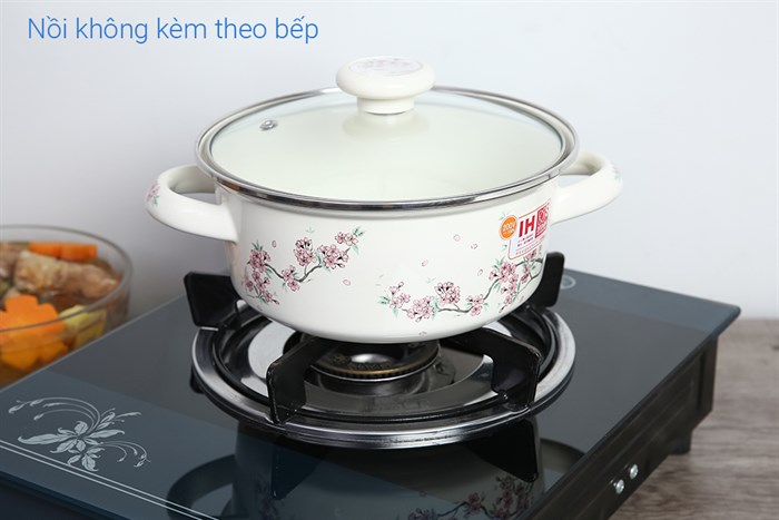 Nồi thép Nippon tráng men nắp kính 20 cm Fujihoro SKW-12G Màu Trắng