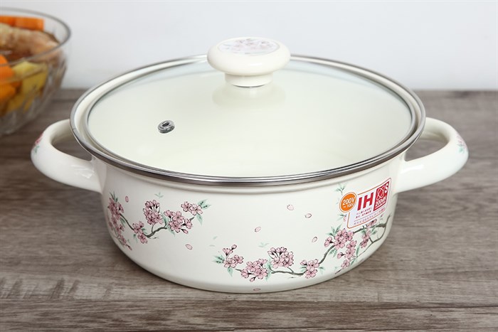 Nồi thép Nippon tráng men nắp kính 22 cm Fujihoro SKW-22G