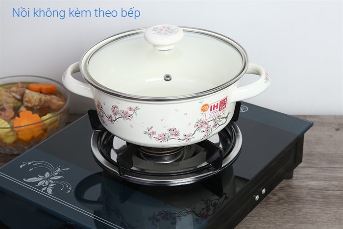 Nồi thép Nippon tráng men nắp kính 22 cm Fujihoro SKW-22G Màu Trắng