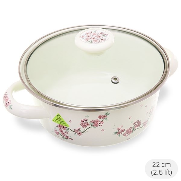 Nồi thép Nippon tráng men nắp kính 22 cm Fujihoro SKW-22G