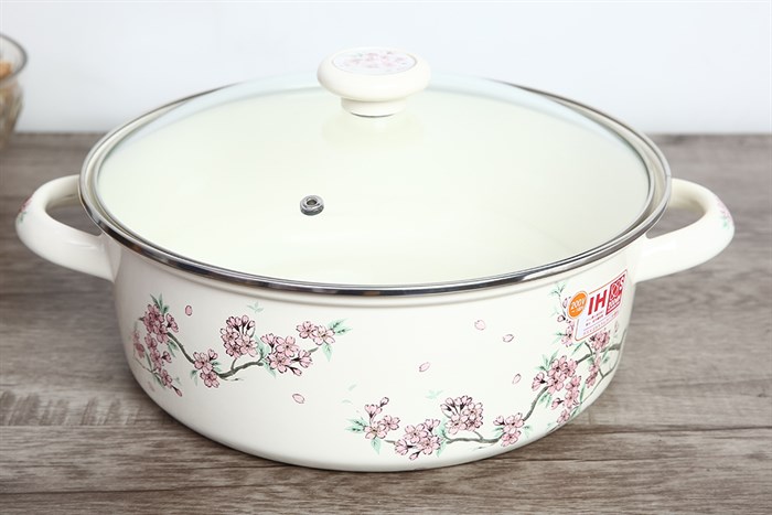 Nồi thép Nippon tráng men nắp kính 26 cm Fujihoro SKW-32G