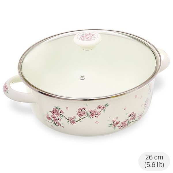 Nồi thép Nippon tráng men nắp kính 26 cm Fujihoro SKW-32G