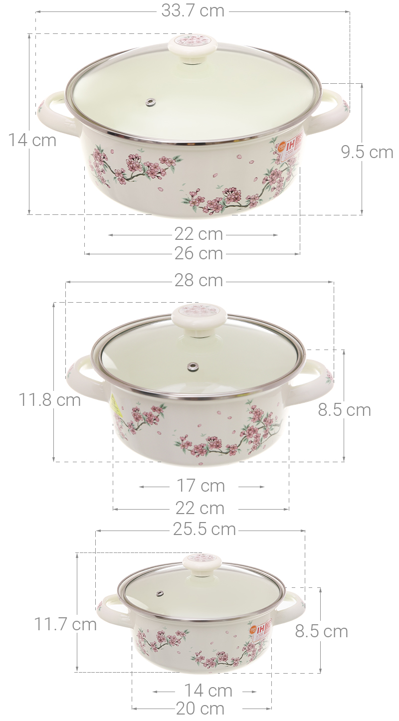 Bộ 3 nồi thép Nippon tráng men Fujihoro SKW-332G