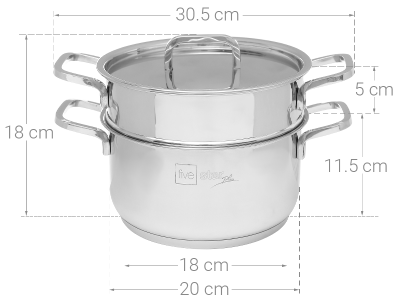 Bộ nồi xửng inox 3 đáy nắp inox 20 cm Fivestar ST20-3D304