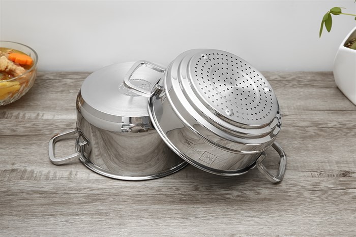 Bộ nồi xửng inox 3 đáy nắp inox 20 cm Fivestar ST20-3D304 Màu Bạc Inox