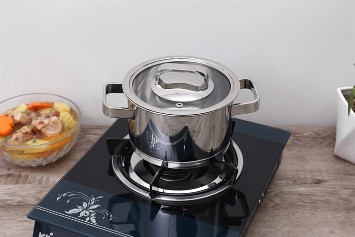 Nồi inox 3 đáy nắp kính 16 cm Fivestar N16-3DG304 Màu Bạc Inox