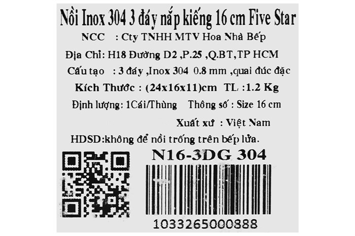 Nồi inox 3 đáy nắp kính 16 cm Fivestar N16-3DG304 Màu Bạc Inox