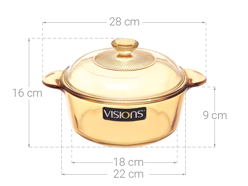 Nồi thủy tinh nắp thủy tinh 22 cm Visions VS-22/CL1 2.25 lít