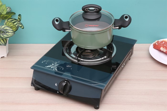 Nồi nhôm nắp kính 16 cm Happycook HCA-CG16 Màu Xanh mint
