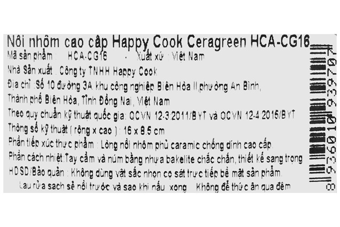 Nồi nhôm nắp kính 16 cm Happycook HCA-CG16 Màu Xanh mint