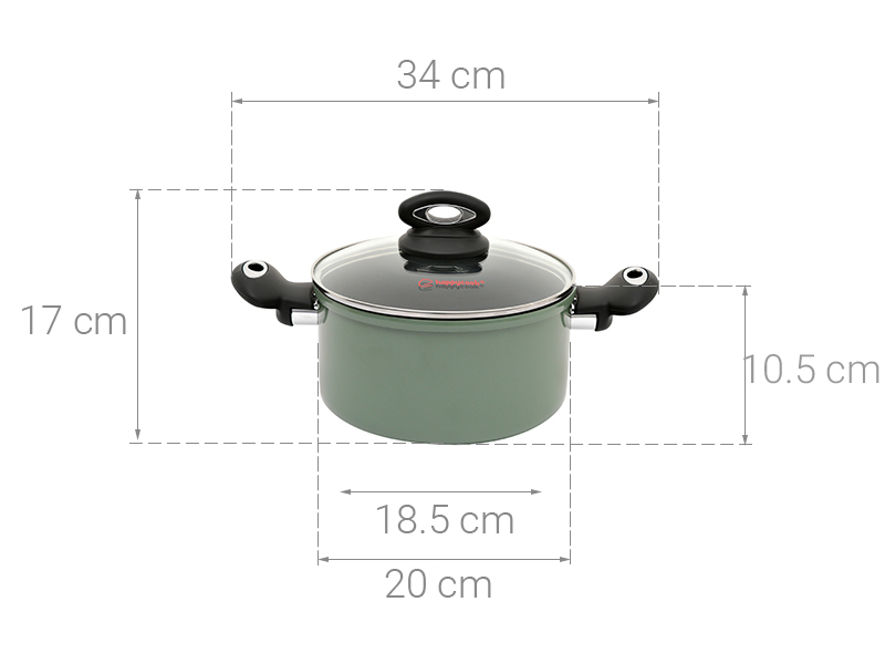 Nồi nhôm nắp kính 20 cm Happycook HCA-CG20