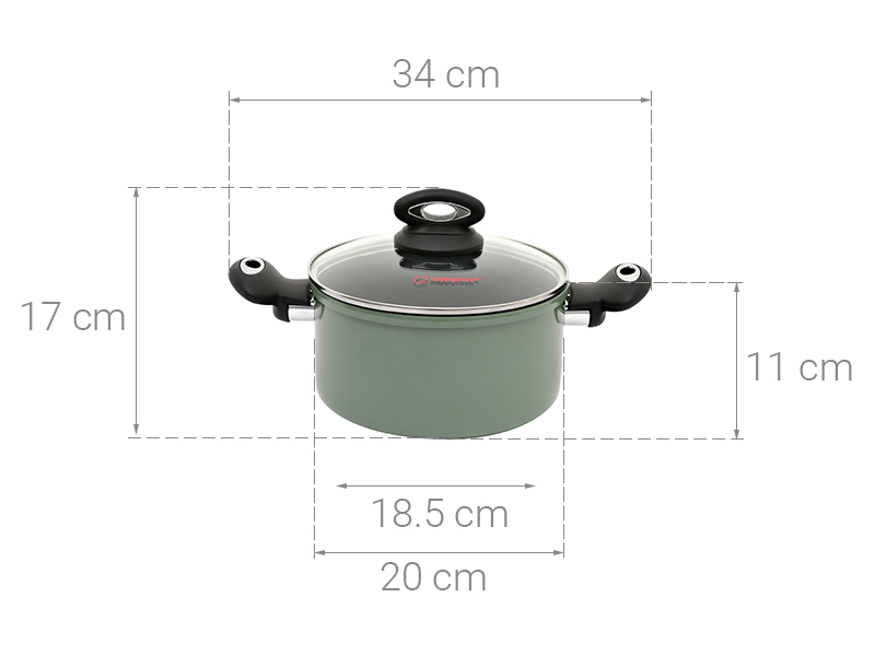 Nồi nhôm nắp kính 20 cm Happycook HCA-CG20