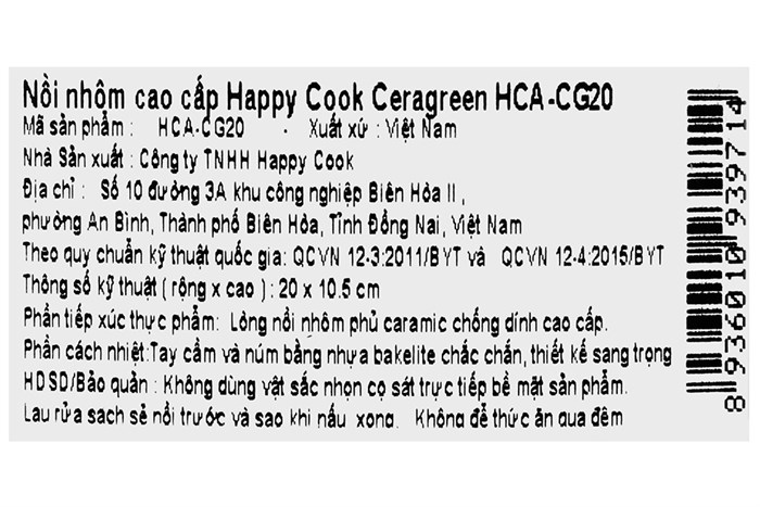 Nồi nhôm nắp kính 20 cm Happycook HCA-CG20 Màu Xanh mint