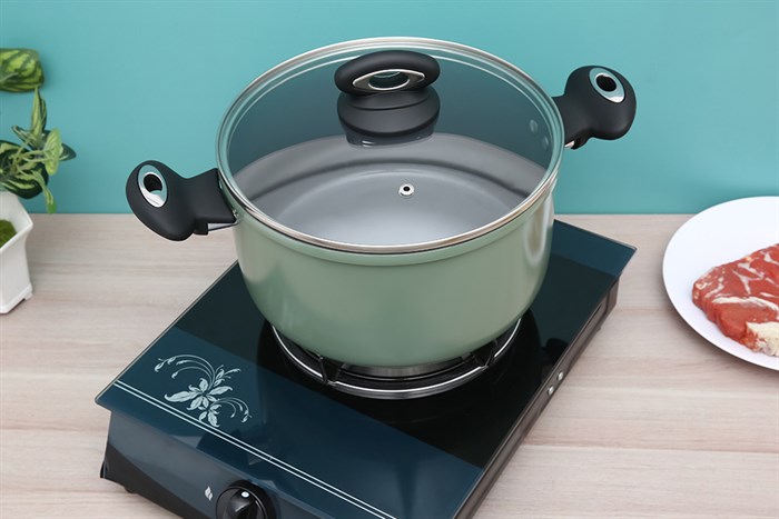 Nồi nhôm nắp kính 24 cm Happycook HCA-CG24 Màu Xanh mint
