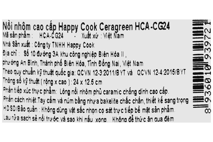 Nồi nhôm nắp kính 24 cm Happycook HCA-CG24 Màu Xanh mint