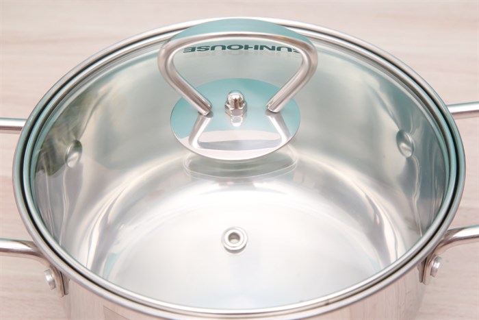 Nồi inox 5 đáy nắp kính 16 cm Sunhouse SHG788-16 Màu Bạc Inox
