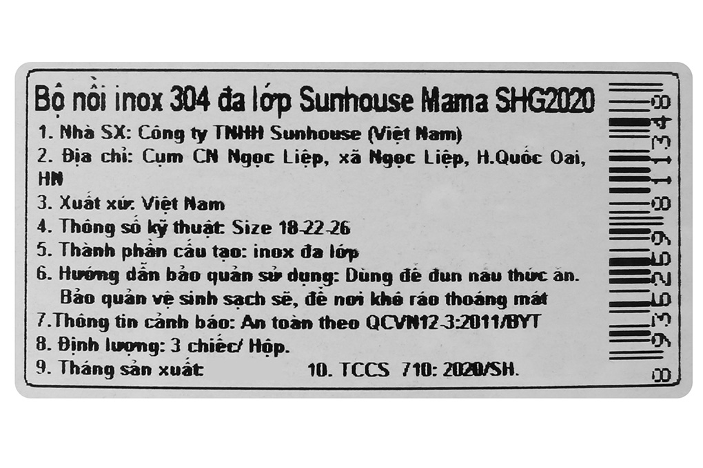Bộ 3 nồi inox 3 đáy nắp kính Sunhouse Mama SHG2020