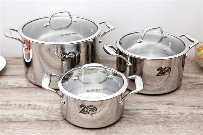 Bộ 3 nồi inox 3 đáy nắp kính Sunhouse Mama SHG2020